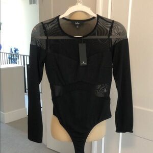 Lulu's Black Mesh Long Sleeve Bodysuit